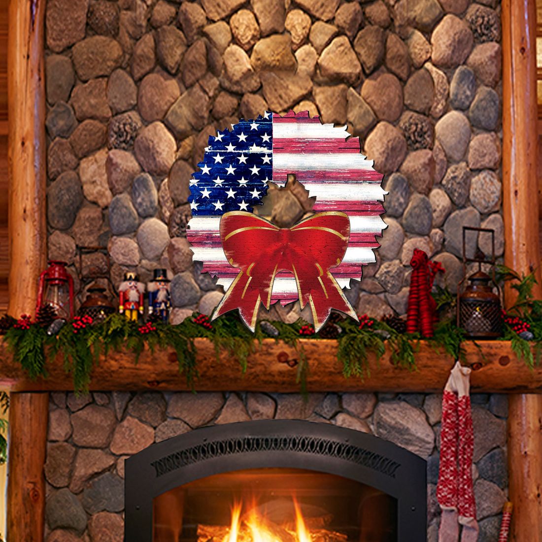 American Flag Holiday Door Wreath by G. DeBrekht - American Christmas Decor - 8185302H-2