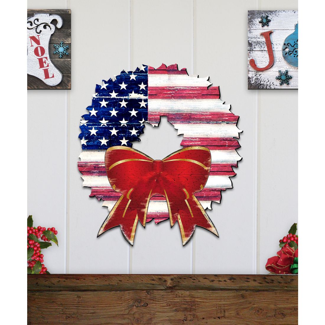 American Flag Holiday Door Wreath by G. DeBrekht - American Christmas Decor - 8185302H-3