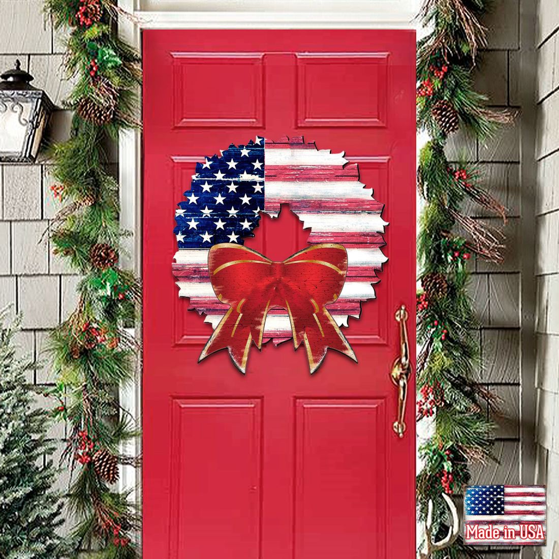 American Flag Holiday Door Wreath by G. DeBrekht - American Christmas Decor - 8185302H-0