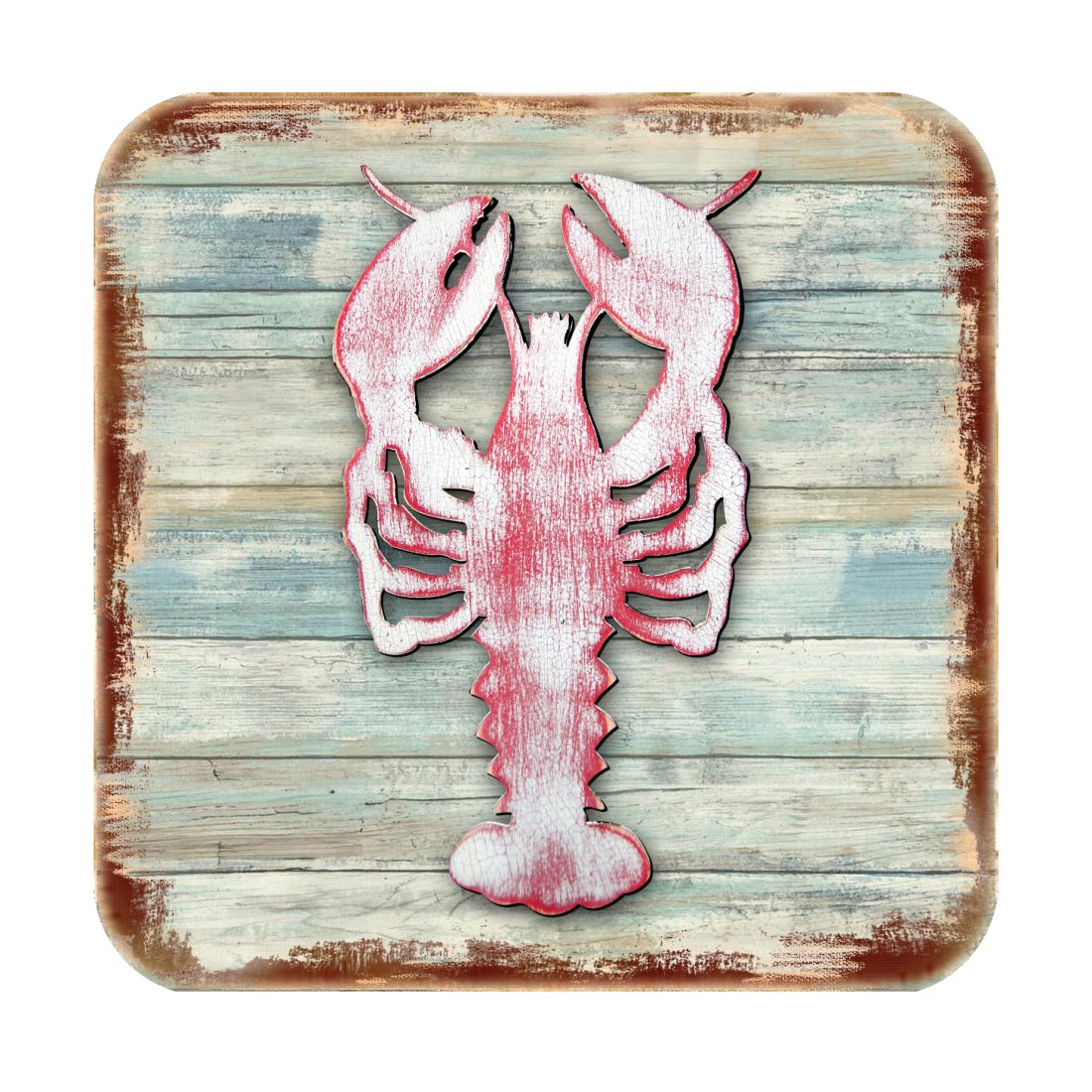 Lobster Coastal Wooden Cork Coasters Gift Set of 4 by Nature Wonders - Coastal Sea-Life Decor - 8198538-9C-S4-2