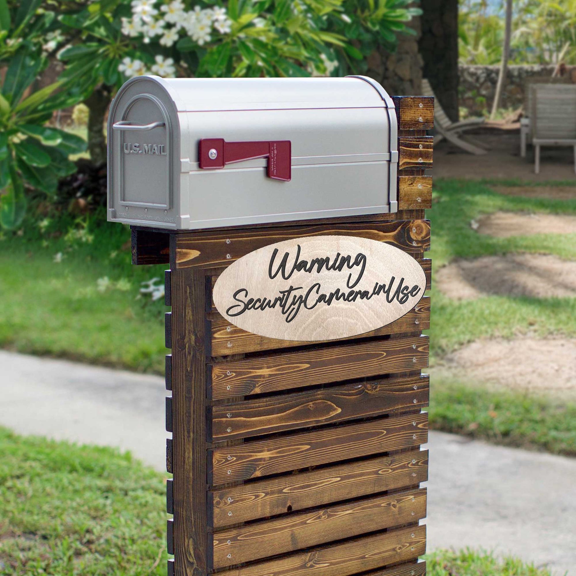 Warning sign, Security Camera in Use sign, Business sign, Made in the USA sign, Made from wood - 320340-3