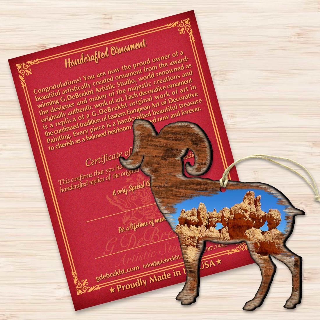 Goat Shaped Wooden Ornaments by G. DeBrekht - Wildlife Holiday Decor - 8198228-3