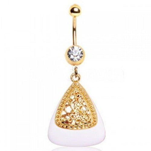 White & Gold Triangle Navel Ring-0
